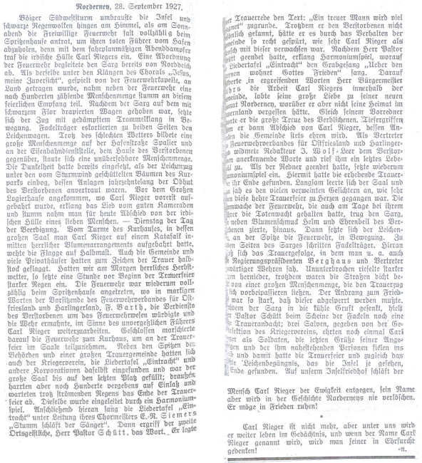 Hauptmann Carl Rieger ist verstorben im Sept. 1927 Hauptmann Carl Rieger ist verstorben im Sept. 1927