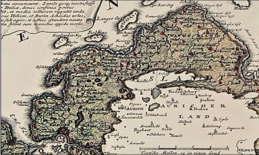 Weihnachtsflutkarte von Homann mit den Überflutungsgebieten Weihnachtsflutkarte von Homann mit den Überflutungsgebieten