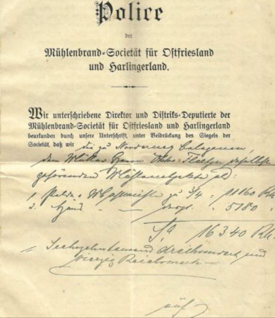 Die Police der Mühlenbrand-Societät.