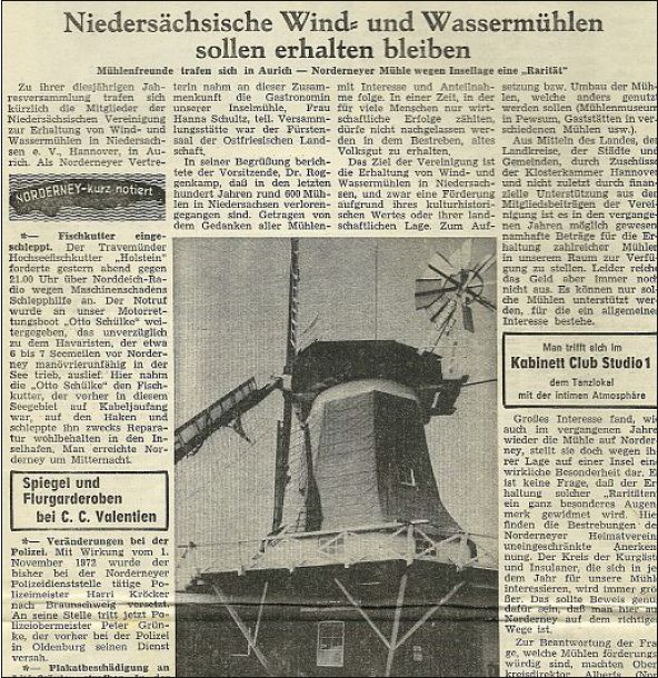 Bericht aus der Norderneyer Badezeitung vom 3. November 1972. Bericht aus der Norderneyer Badezeitung vom 3. November 1972.